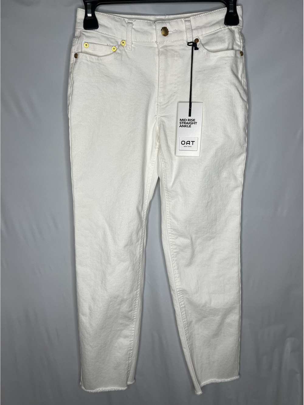 NWT OAT Women's White/Mid Rise Straight Ankle Jeans Size 0/25